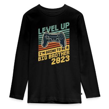 Einzelkind Level komplett Großer Bruder 2023 Gamer - Teenager Premium Bio Langarmshirt - Schwarz - Vorne - AI Model Kid Female (0cm)
