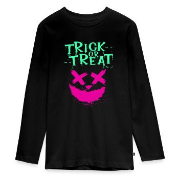 Halloween Effrayant Visage, Truc ou Gâterie - T-shirt manches longues Premium Ado - noir - Devant - AI Model Kid Female (0cm)