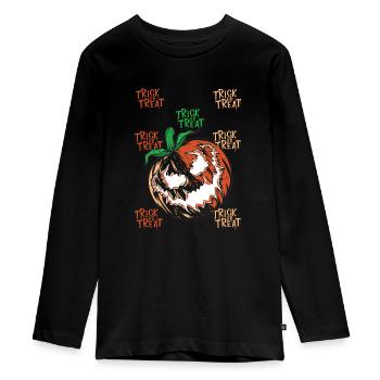 Halloween Pumpkin, Trick or Treat - Teenager Premium Organic Long Sleeve Shirt - black - Front - AI Model Kid Female (0cm)