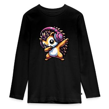 Dabbing Hedgehog - Teenager Premium Organic Long Sleeve Shirt - black - Front - AI Model Kid Female (0cm)
