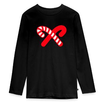 Candy Canes Icon - Teenager Premium Organic Long Sleeve Shirt - black - Front - AI Model Kid Female (0cm)