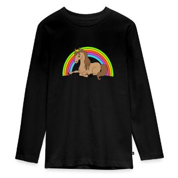 cheval - T-shirt manches longues Premium Ado - noir - Devant - AI Model Kid Female (0cm)