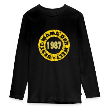 1987 - Teenager Premium Bio Langarmshirt - Schwarz - Vorne - AI Model Kid Female (0cm)