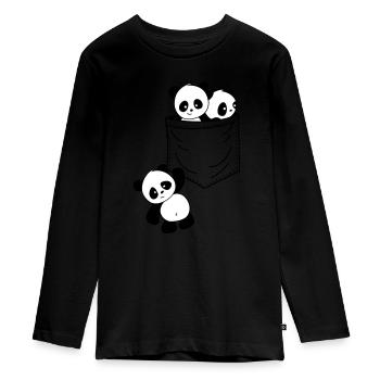 Panda poche - T-shirt manches longues Premium Ado - noir - Devant - AI Model Kid Female (0cm)