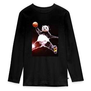 Basketball Dunk Panda - Teenager Premium Bio Langarmshirt - Schwarz - Vorne - AI Model Kid Female (0cm)