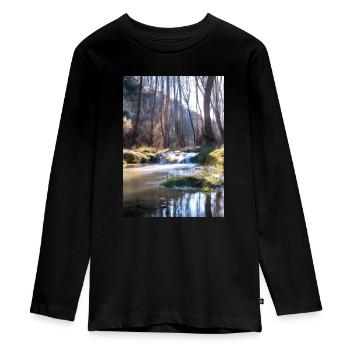 Forest River Wasserfall - Teenager Premium Bio Langarmshirt - Schwarz - Vorne - AI Model Kid Female (0cm)