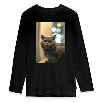 Britische Kurzhaarkatze - Teenager Premium Bio Langarmshirt - Schwarz - Vorne - AI Model Kid Female (0cm)