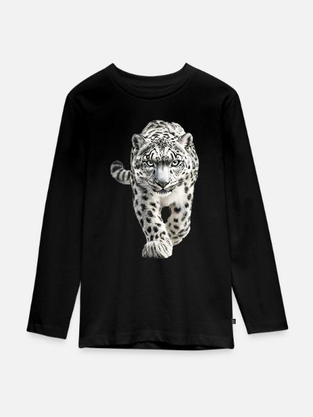 Schneeleopard - Teenager Premium Bio Langarmshirt - Schwarz