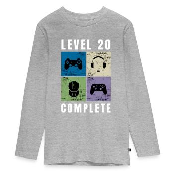 Level 20 Complete 20. Geburtstag Retro Gaming - Teenager Premium Bio Langarmshirt - Grau meliert - Vorne