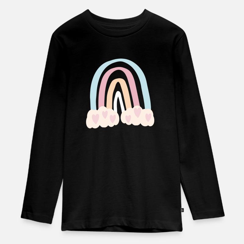 Regenbogen mit Herzen - Teenager Premium Bio Langarmshirt - Schwarz