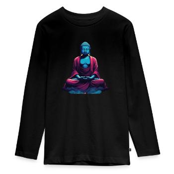 Bouddha bleu dans la méditation contemplation dualité - T-shirt manches longues Premium Ado - noir - Devant - AI Model Kid Female (0cm)