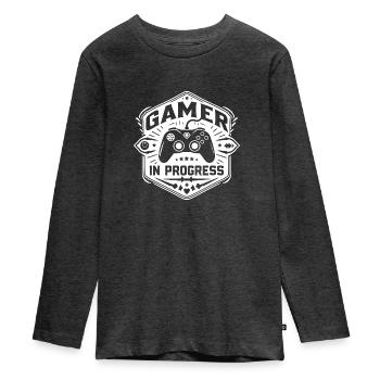 Joueur en cours - T-shirt manches longues Premium Ado - anthracite chiné - Devant - AI Model Kid Female (0cm)