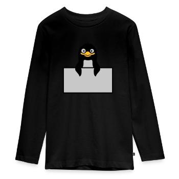 Alberner Penguin behind Schild - Teenager Premium Organic Long Sleeve Shirt - black - Front - AI Model Kid Female (0cm)
