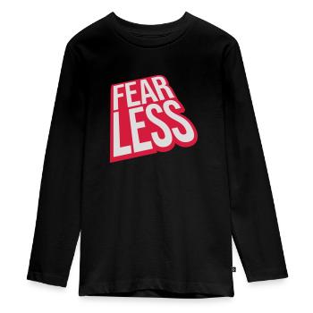 onverschrokken ontwerp van tekstcitaten - Tieners Premium Bio shirt met lange mouwen - zwart - Voor - AI Model Kid Female (0cm)