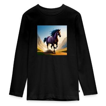 Cheval au galop dans le sable - T-shirt manches longues Premium Ado - noir - Devant - AI Model Kid Female (0cm)