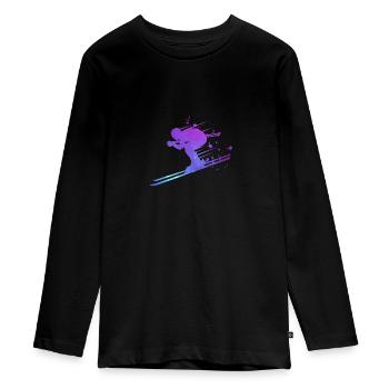 Ski alpin Skieur Coureur Double Exposition - T-shirt manches longues Premium Ado - noir - Devant - AI Model Kid Female (0cm)