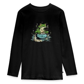 Miki the greedy frog - Teenager Premium Organic Long Sleeve Shirt - black - Front - AI Model Kid Female (0cm)