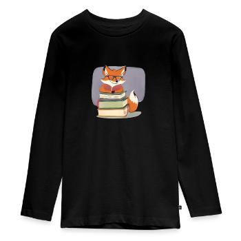 Cunning Fox: Inquisitive with Books - Teenager Premium Organic Long Sleeve Shirt - black - Front - AI Model Kid Female (0cm)