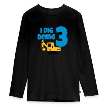 Excavator birthday 3 years - Teenager Premium Organic Long Sleeve Shirt - black - Front - AI Model Kid Female (0cm)