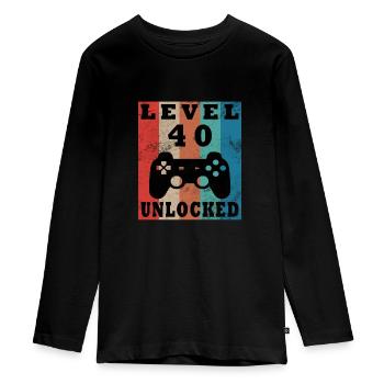 40th Birthday Gamer Gamer Level 40 Unlocked - Teenager Premium Organic Long Sleeve Shirt - black - Front - AI Model Kid Female (0cm)