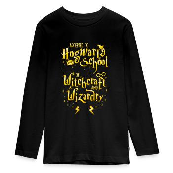 Harry Potter Lettre poudlard - T-shirt manches longues Premium Ado - noir - Devant - AI Model Kid Female (0cm)