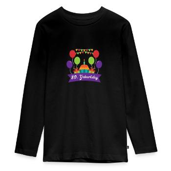 80 Geburtstag - Teenager Premium Bio Langarmshirt - Schwarz - Vorne - AI Model Kid Female (0cm)