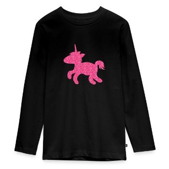 Glitzerndes niedliches Einhorn - Teenager Premium Bio Langarmshirt - Schwarz - Vorne - AI Model Kid Female (0cm)