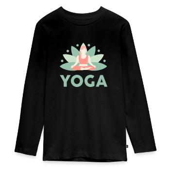 Yoga, meditation, lotus flower, rest, relaxation, joy - Teenager Premium Organic Long Sleeve Shirt - black - Front - AI Model Kid Female (0cm)