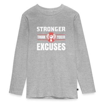 No Excuses Conception de chemise de gymnastique - T-shirt manches longues Premium Ado - gris chiné - Devant