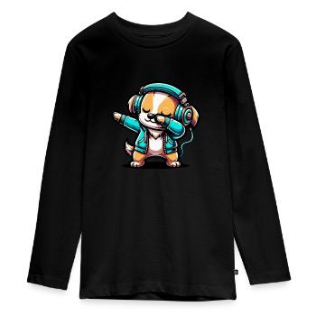 Dabbing Hund - Teenager Premium Bio Langarmshirt - Schwarz - Vorne - AI Model Kid Female (0cm)