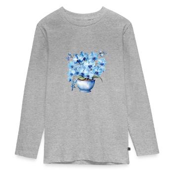 Plantes Fleurs Bleues Fleurs Orchidées Mariage - T-shirt manches longues Premium Ado - gris chiné - Devant