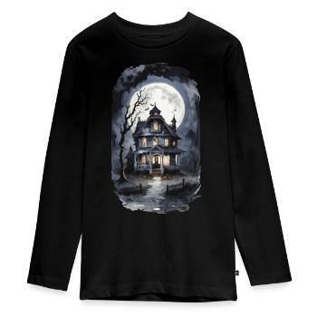 Creepy Geisterhaus Halloween Vintage Grusel - Teenager Premium Bio Langarmshirt - Schwarz - Vorne - AI Model Kid Female (0cm)