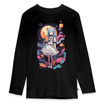 Kemonomimi Chats Fille Kawaii Anime Goth eGirl - T-shirt manches longues Premium Ado - noir - Devant - AI Model Kid Female (0cm)