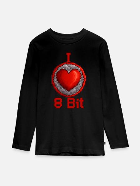 I love 8bit - Teenager Premium Bio Langarmshirt - Schwarz