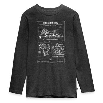 Gibraltar-Stadt-Bauplan - Teenager Premium Bio Langarmshirt - Anthrazit meliert - Vorne - AI Model Kid Female (0cm)