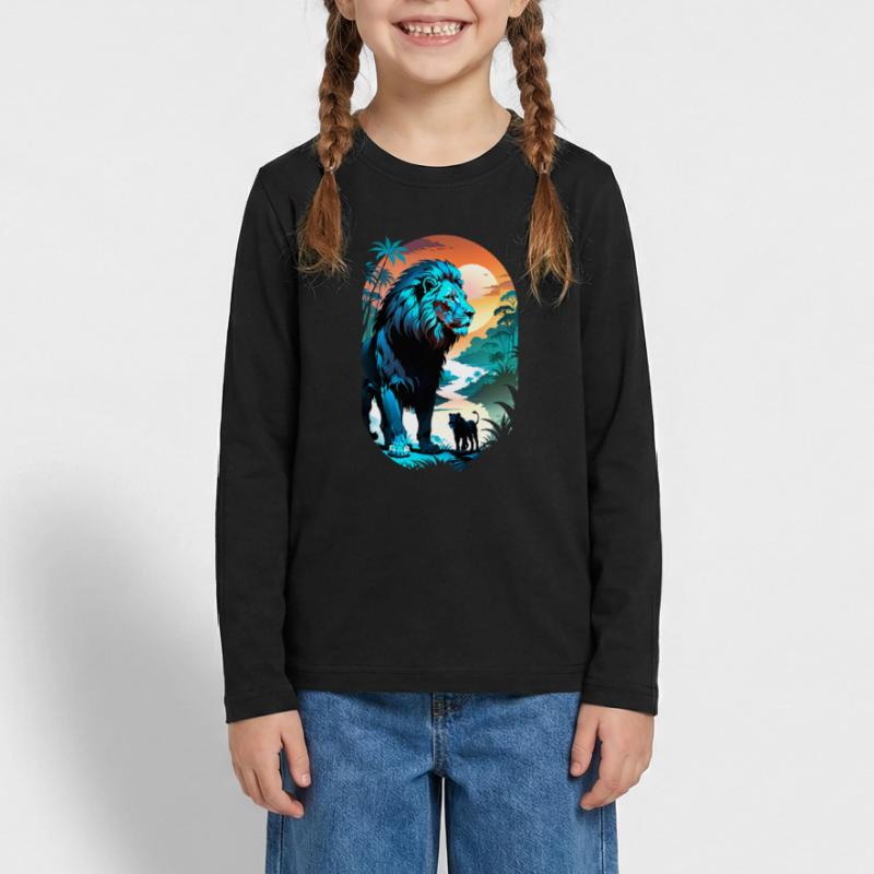 Leone, cucciolo di leone e giungla Maglia a maniche lunghe ecologica premium per ragazzi