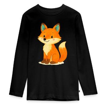 fuchs comic - Teenager Premium Bio Langarmshirt - Schwarz - Vorne - AI Model Kid Female (0cm)