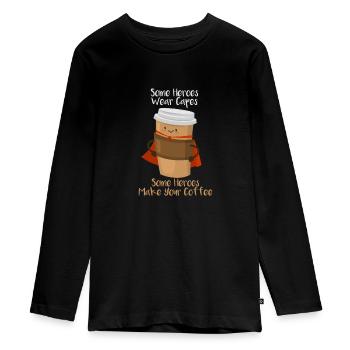 Mein Barista ist mein Superheld - Kaffee Koffein - Teenager Premium Bio Langarmshirt - Schwarz - Vorne - AI Model Kid Female (0cm)