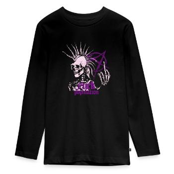 Skelett Punk Irokesen Anarchie Mittelfinger Viol - Teenager Premium Bio Langarmshirt - Schwarz - Vorne - AI Model Kid Female (0cm)