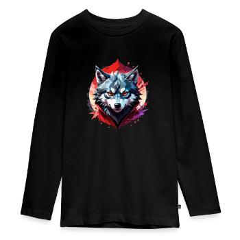 Wolf Tattoo - Teenager Premium Organic Long Sleeve Shirt - black - Front - AI Model Kid Female (0cm)