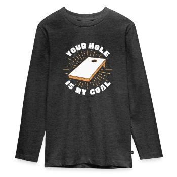 Ton trou est mon objectif Baggo Cornhole - T-shirt manches longues Premium Ado - anthracite chiné - Devant - AI Model Kid Female (0cm)