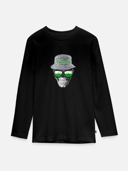 Sachsen Skull - Teenager Premium Bio Langarmshirt - Schwarz