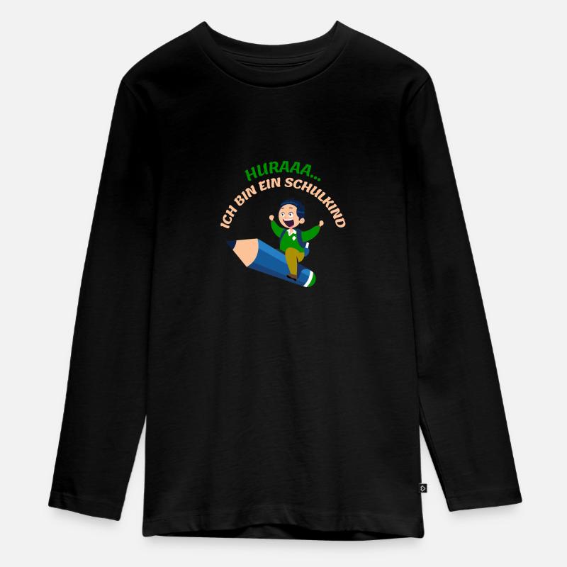Hurra ich bin ein Schulkind Schulanfang Einschulun - Teenager Premium Bio Langarmshirt - Schwarz