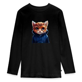 Chat avec pull - T-shirt manches longues Premium Ado - noir - Devant - AI Model Kid Female (0cm)