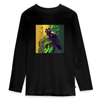 Owl Art 1 - Teenager Premium Organic Long Sleeve Shirt - black - Front - AI Model Kid Female (0cm)