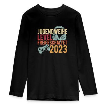 Jugendweihe Level Freigeschaltet 2023 - Design Ges - Teenager Premium Bio Langarmshirt - Schwarz - Vorne - AI Model Kid Female (0cm)