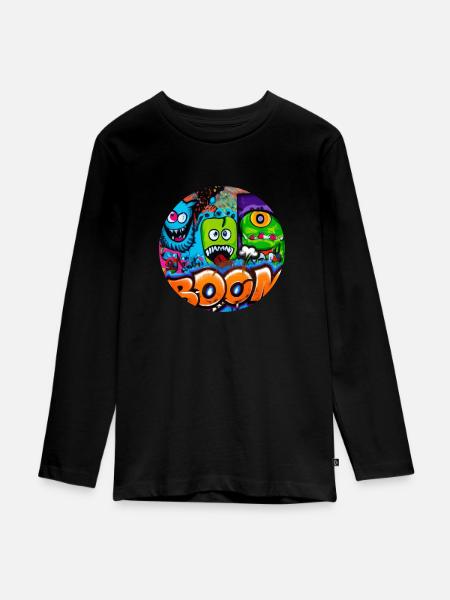 Grafitti Monster Boom - Teenager Premium Bio Langarmshirt - Schwarz