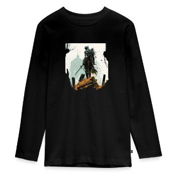 to Shining Paladin - Teenager Premium Organic Long Sleeve Shirt - black - Front - AI Model Kid Female (0cm)