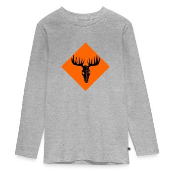 Elch-Schädel - Teenager Premium Bio Langarmshirt - Grau meliert - Vorne