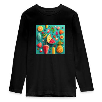Summer Pattern - Teenager Premium Bio Langarmshirt - Schwarz - Vorne - AI Model Kid Female (0cm)